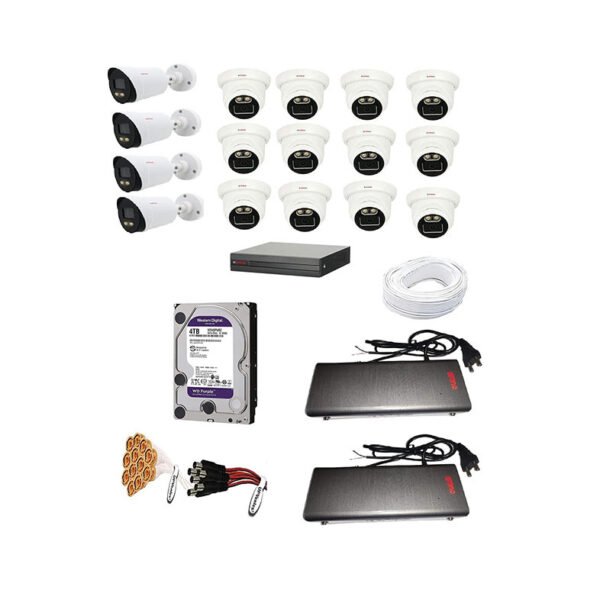 CP Plus 1080p Full HD 16 Camera Combo set ( 16 CH HD H.265+ DVR 1 Nos,CP Plus Colour View in night Bullete Outdoor 4 Nos,CP Plus Colour View in night Dome Indoor 12 Nos,4TB Hard Disk,16 CH SMPS,CCTV Cable Bundle,BNC and DC Connectors)