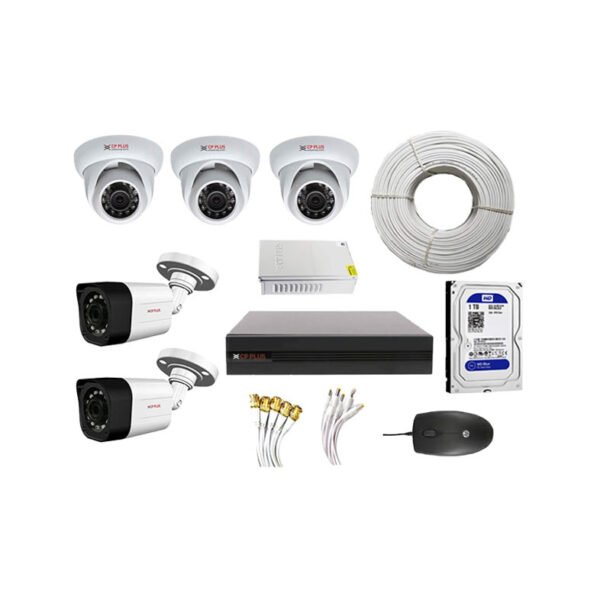 CP Plus 8 Channel DVR with 3 Indoor & 2 Outdoor CCTV Camera Surveillance Kit
