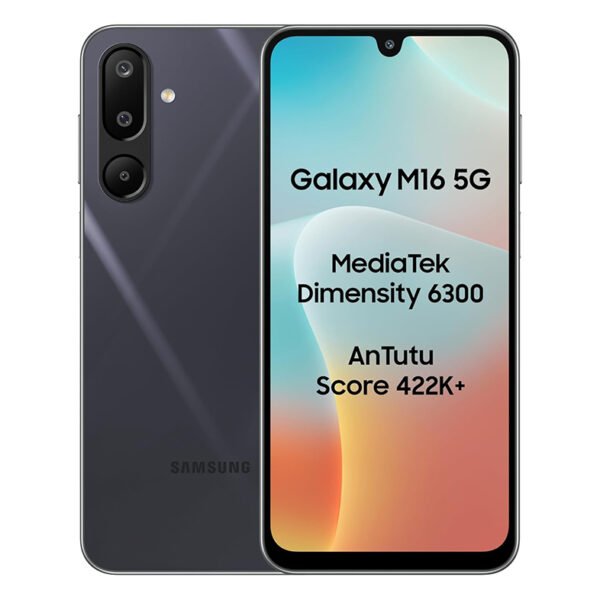 Samsung Galaxy M16 5G (Thunder Black, 8GB RAM, 128 GB Storage) | MediaTek Dimensity 6300 | AnTuTu Score 422K+ | Super Amoled Display | 25W Fast Charging | 6 Gen. of OS Upgrades | Without Charger