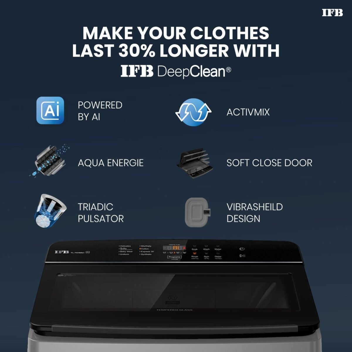IFB 7 Kg 5 Star with Deep Clean Technology Powered by AI, Fully Automatic Top Load Washing Machine (TL701MG1, ActivMix, Aqua Energie, Med Grey) - Image 2