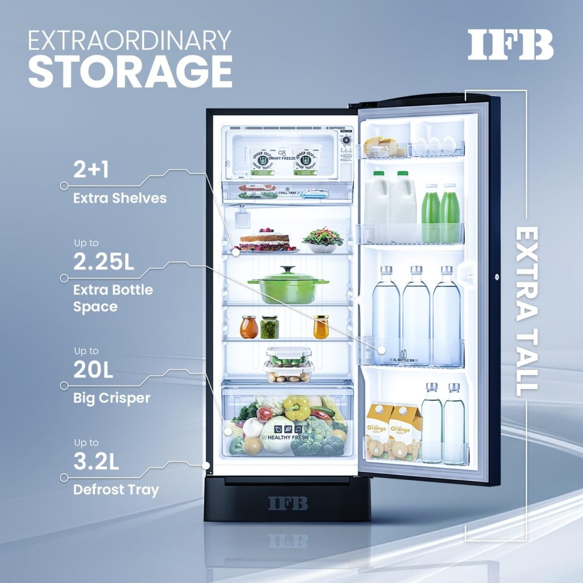 IFB 197L 4 Star Direct Cool Advanced Inverter Single Door Refrigerator (IFBDC-2234DBNED, Divine Bliss-Blue, Humidity Controller, Extraordinary Space with Base Drawer) - Image 2