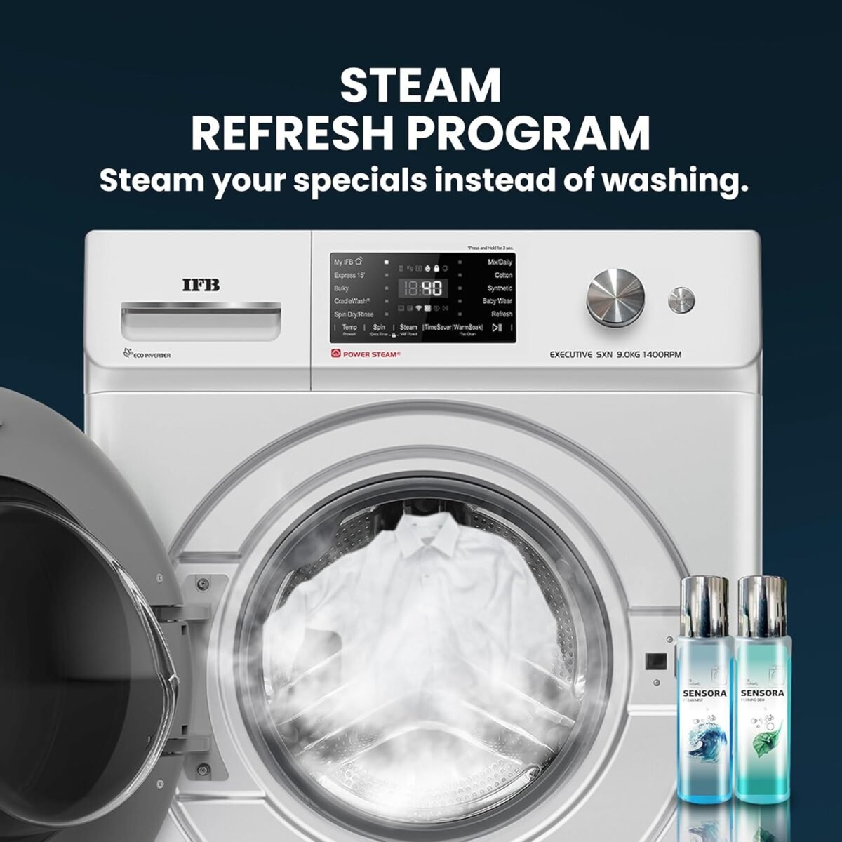 IFB 9 Kg 5 Star Powered by AI with 9 Swirl Wash, WiFi, Fully Automatic Front Load Washing Machine (Executive SXN 9014K, Steam Refresh Program with Eco Inverter, Rich Silver) - Image 2