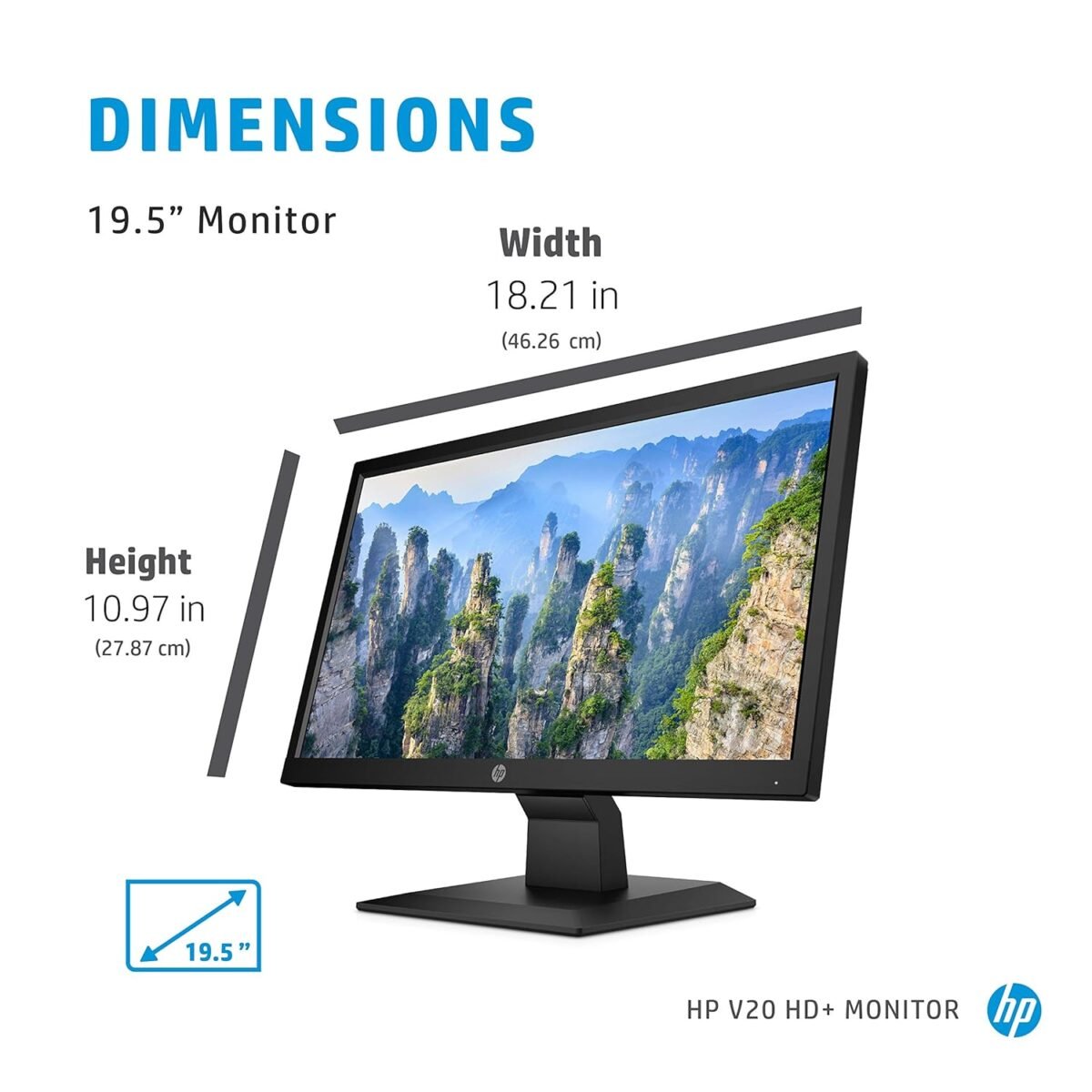 HP V20 19.5 inch(49.53 cm) Monitor HD+(1600 x 900) Anti-Glare; Low Blue Light Mode, HDMI; VGA, 5ms Response time,VESA Mount, 2.81kg (1H848AA) - Image 2