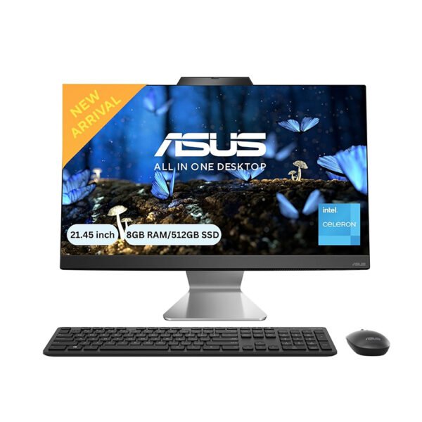 ASUS AIO A3202,21.45" FHD,Intel Celeron 7305, All-in-One PC (8GB/512GB/Windows 11/MS Office 365 Basic (1Year)*/Office 2024/Black/4.84 Kg), with Wireless Keyboard & Wireless Mouse, A3202WBA-BPB006WS