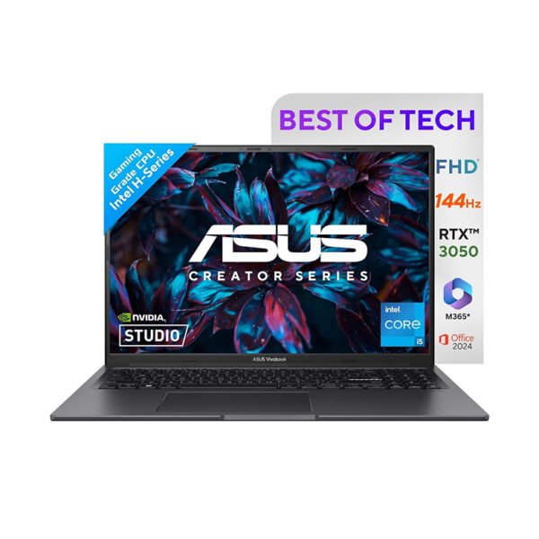 ASUS Vivobook 16X 13th Gen,Intel Core i5-13420H Creator/Gaming Laptop(NVIDIA RTX 3050-4GB/16GB/512GB/FHD+/16.0"/144Hz/Windows 11/M365 Basic(1Year)*/Office Home 2024/Indie Black/1.67 kg)K3605VC-RP412WS