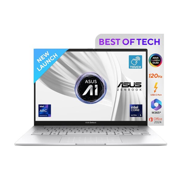 ASUS Zenbook 14,Intel Core Ultra 5 (Series 2),Thin & Light(Intel Arc iGPU/16GB/1TB/3K OLED Touch screen/14/120Hz/Windows 11/M365 Basic (1Year)*/Office Home 2024/Foggy Silver/1.28 kg) UX3405CA-PZ345WS