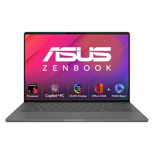 ASUS Zenbook A14,Snapdragon X,Copilot+ AI PC(Qualcomm Adreno iGPU/45TOPS/16GB/512GB/FHD+/14"/Backlit Keyboard/70WHr/Windows 11/M365 Basic(1Year)*/Office Home 2024/Iceland Gray/0.98 kg)UX3407QA-QD259WS