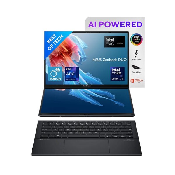 ASUS Zenbook Duo OLED (2024), 14" (35.56cm) FHD OLED Touch Display, Intel Core Ultra 9 185H, Built-in AI, Dual Screen Laptop (32GB/1TB SSD/Intel Arc Graphics/Win11/Gray/1.65 Kg), UX8406MA-QL961WS