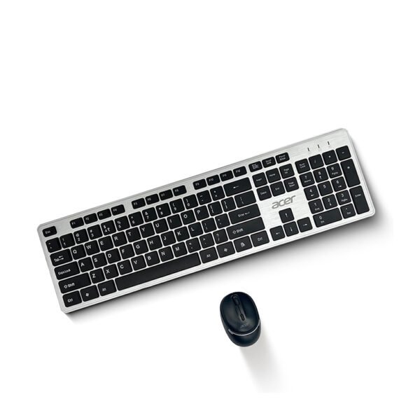 Acer Fusion Wireless Keyboard and Mouse Combo, Durable Stylish Design, 2.4GHz Nano Receiver, 10m Range, Indian Rupee Key, Adjustable DPI (800/1200/1600), Compatible with Windows & Mac (Black & Silver)