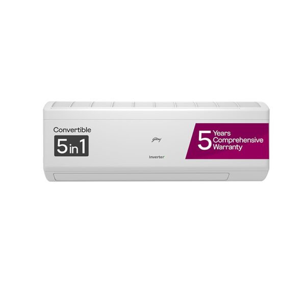 Godrej 1 Ton 5 Star, 5 Years Comprehensive Warranty, 5-in-1 Convertible Cooling, Inverter Split AC (Copper, Heavy-Duty Cooling at 52 Deg Celcius, AC 1T EI 12IINV5R32-WWR, White)