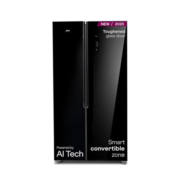 Godrej 600 L, 3 Star, 1+2 Years Additional Warranty, Smart Convertible Zones, Toughened Glass Door Frost Free Inverter Side By Side Refrigerator(2025 Model, RS EONVELVET 646C RIT OP BK, Opera Black)