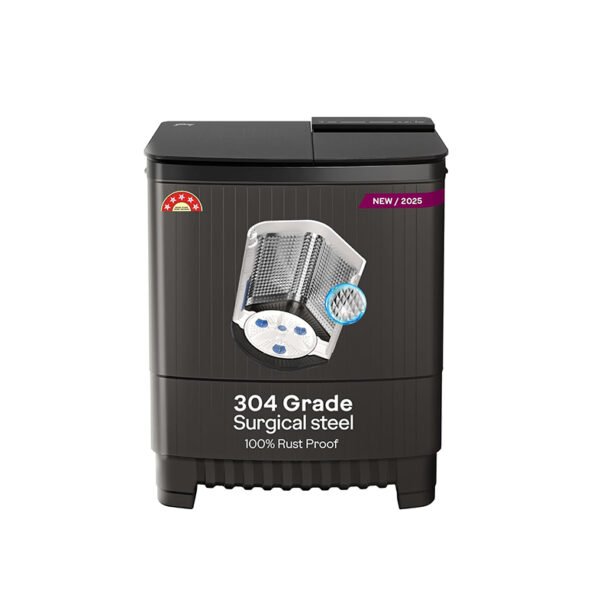 Godrej 8 Kg 5 Star, With Soft Shut Wash Lid, Semi-Automatic Top Loading Washing Machine (WSEDGE ULTS 80 5.0 DB2M CSGR, Crystal Grey, Stainless Steel Wash and Spin Drum)
