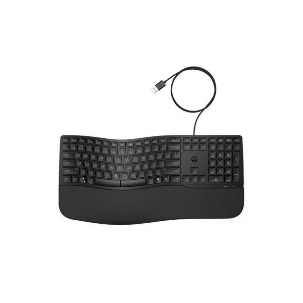 HP 480 Comfort Wired Keyboard, USB-A connectivity, 23 programmable Keys, Microsoft Copilot, Cushioned Palm Rest, Adjustable tilt, Spill Resistant, 1-Year Limited Warranty, Black, 8T6M1AA