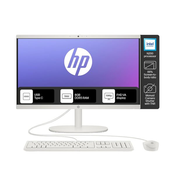 HP All-in-One PC, Intel Processor N200, 21.45-inch (54.5 cm), FHD, Intel UHD Graphics, 720p HD Camera w/Privacy Shutter, Dual Speakers (Win 11, White, 4.17 kg), dg0154in