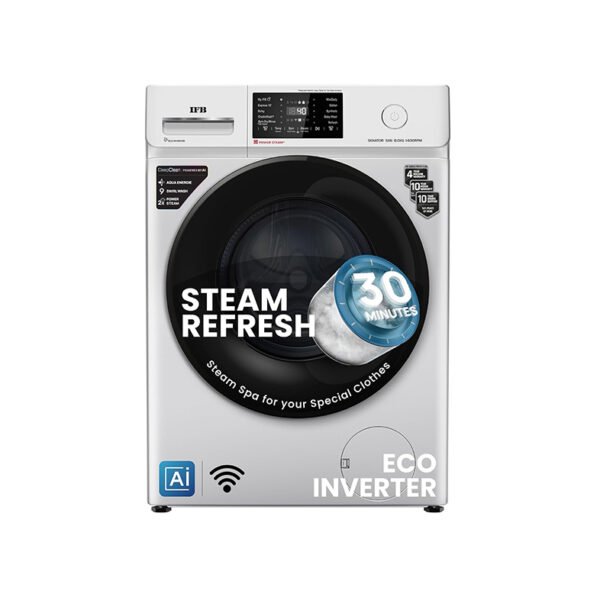 IFB 8 Kg 5 Star Powered by AI with 9 Swirl Wash, WiFi, Fully Automatic Front Load Washing Machine (Senator SXN 8014, Steam Refresh Program with Eco Inverter, Rich Silver)
