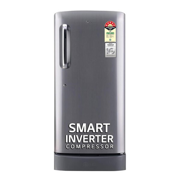 LG 185 L 5 Star Inverter Direct-Cool Single Door Refrigerator (GL-D201APZU, Shiny Steel, Base stand with drawer)