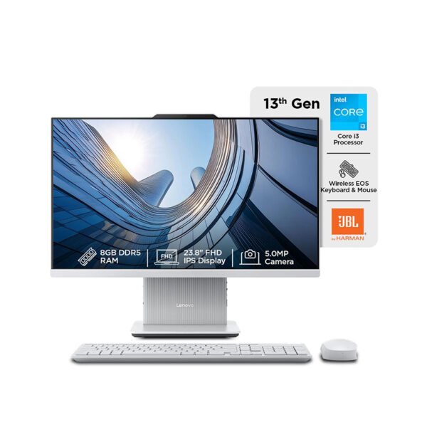 Lenovo IdeaCentre AIO 13th Gen Core i3-1315U 24" FHD IPS (8GB RAM/512GB SSD/Windows11/Office 21/3Wx2 Harman Speakers/Alexa Built-in/Wireless EOS Keyboard & Mouse, Grey), F0HN00FWIN All-in-One Desktop