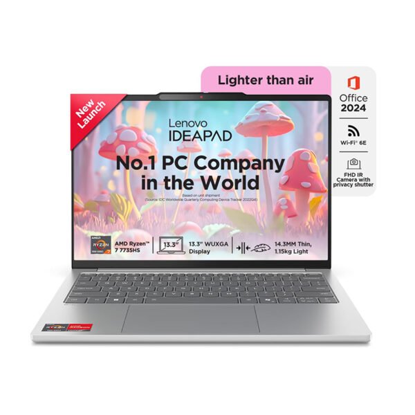 Lenovo IdeaPad Slim 5 Ryzen 7 7735HS (16GB RAM/512GB SSD/Integrated AMD Radeon 680M Graphics/WUXGA IPS Display/13.3" (33.7cm)/Windows 11/Office Home 2024/Backlit KB/Grey/1.15Kg), 83J2000HIN Laptop
