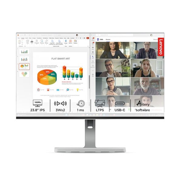 Lenovo L-Series 24 inch (60.4cm) FHD IPS Monitor| 100Hz, 1ms, FreeSync, 3Wx2 Speakers, 4xUSB-A, 1xUSB-C, 1x HDMI, PD-45W, Tilt, Swivel,Pivot Height Adjust Stand: for Home & Office use, Grey, L24m-4A