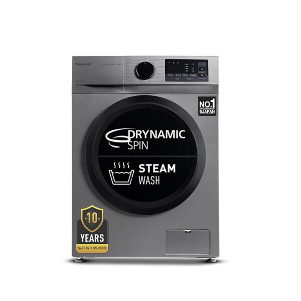 Panasonic 8 kg 5 Star Inverter Fully Automatic Front Loading Washing Machine (NA-148MH2L01, 2024 Model, Dark Silver, Steam, Drynamic Spin)