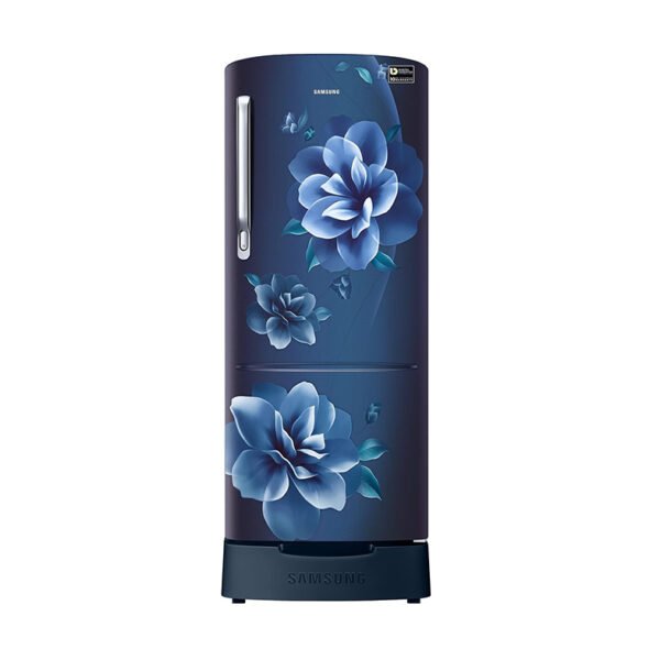 Samsung 223L 3 Star Inverter Direct-Cool Single Door Refrigerator Appliance (RR24C2823CU/NL,Camellia Blue) Base Stand Drawer