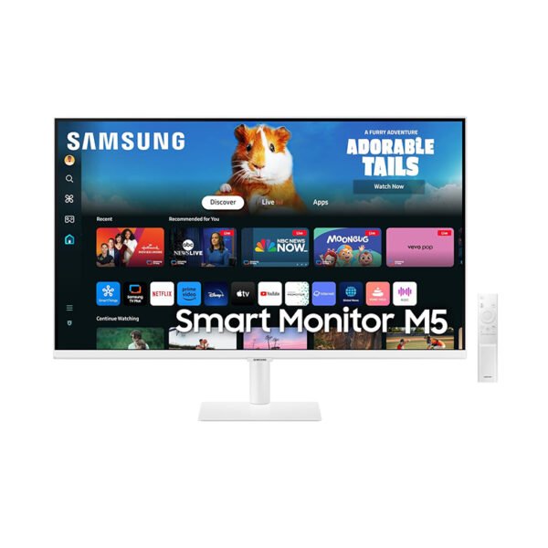 Samsung 27-Inch(68.6cm) M5 FHD Smart Monitor, Mouse & Keyboard Control, OTT Apps, IoT Hub, Office 365, Workout Tracker, Multiple Ports, Speakers, Remote, Bluetooth (LS27DM501EWXXL, White)