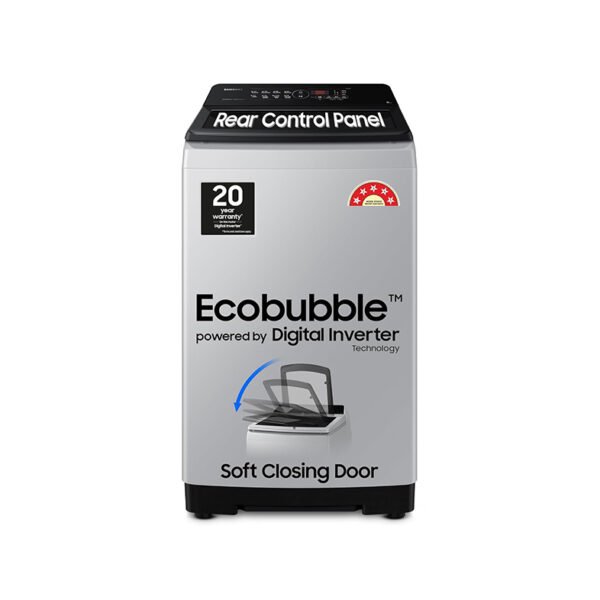 Samsung 8 kg, 5 star, Eco Bubble Tech, Digital Inverter Motor, Soft Closing Door, Fully-Automatic Top Load Washing Machine (WA80BG4441BGTL, Light Gray)