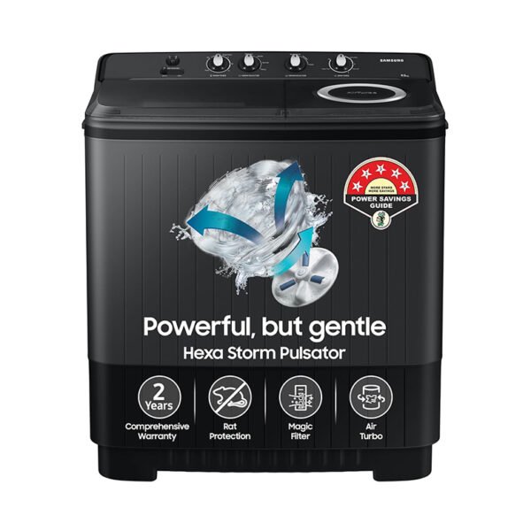 Samsung 9.5 Kg, 5 Star, Semi-Automatic Top Load Washing Machine (WT95A4260GD/TL, Air Turbo Drying, Dark Gray, Awarded as Washing Machine Brand of the year)