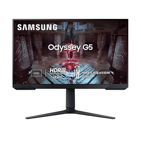 Samsung Odyssey G5 Gaming Monitor 68.5 cm (27") QHD 2560 x 1440, 165 Hz, 1ms(MPRT), HDR10, AMD Freesync, DP, HDMI, Height Adjustable Stand, Tilt, Pivot, Bezel Less, Eye-Saver, LS27CG510EWXXL, Black