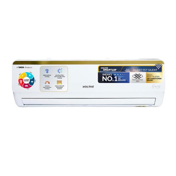 Voltas 1.5 Ton 5 Star Inverter Split AC (Copper, 5-in-1 Adjustable Mode, Anti-dust Filter, 185V Vertis Smart Air Elite Gold, White)