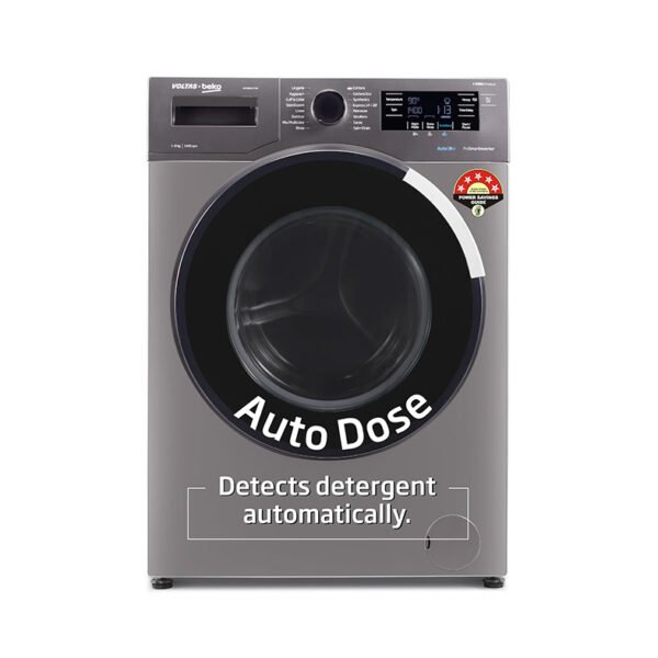 Voltas Beko 8.0kg, Inverter, 5 Star Front Load Washing Machine (WFL8014VTAP, Anthracite), Auto Dosing,Stain Expert