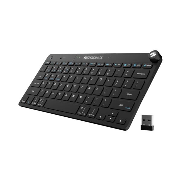 ZEBRONICS KEYPAD X1 Wireless Bluetooth Keyboard, Scissor Switches, 2.4GHz & Dual BT for (Mac | Android | Windows), Volume/Media Control Knob, Integrated Multimedia Keys