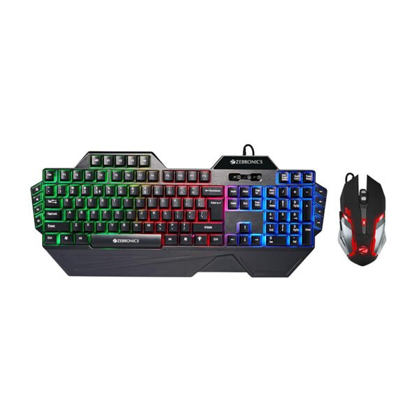 ZEBRONICS Optimus Gaming Keyboard & Mouse Combo, Braided Cable, Gold Plated USB, Upto 3600 DPI, 6 Buttons, High Resolution Sensor, Multicolor LED, Dedicated Macro Keys, 117 Keys (Black)