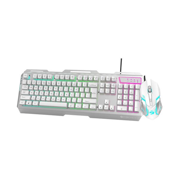 Zebronics Transformer Gaming Keyboard and Mouse Combo,Braided Cable,Durable Al body,Multimedia keys and Gaming Mouse with 6 Buttons, Multi-Color LED Lights, High-Resolution Sensor with 3200 DPI(white)