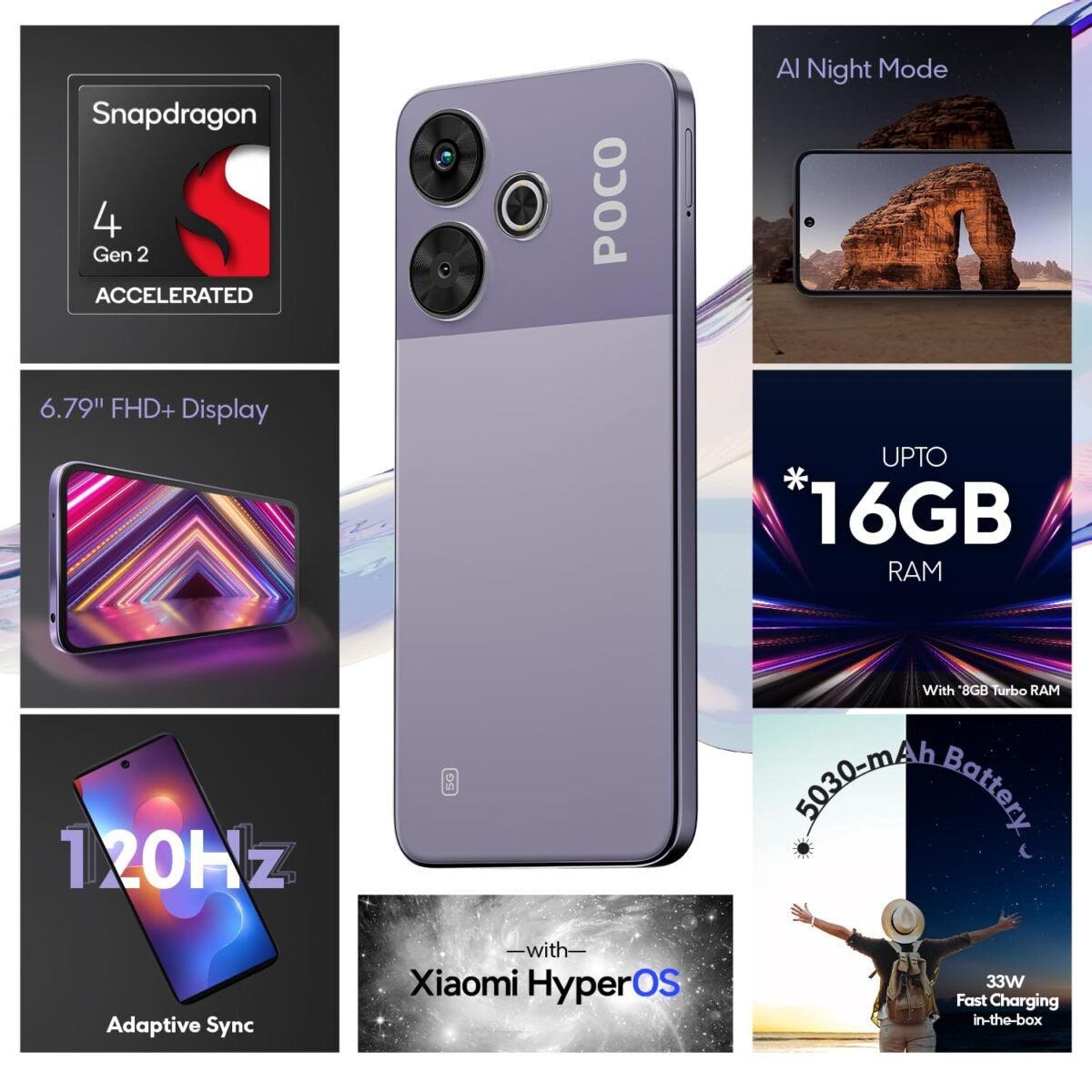 POCO M6 Plus 5G Misty Lavender 8GB RAM 128GB ROM - Image 2