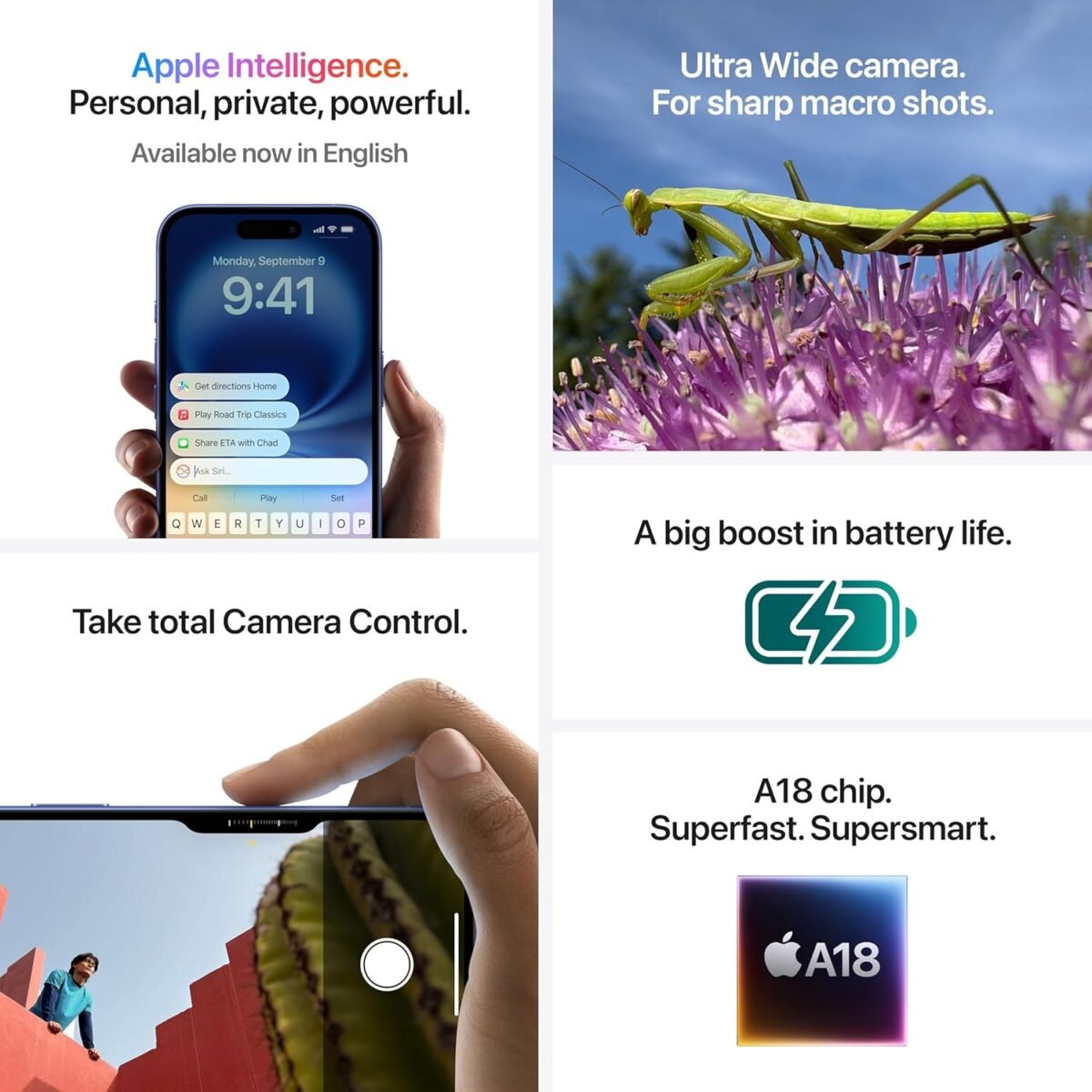 iPhone 16 256 GB: 5G Mobile Phone with Camera Control, A18 Chip and a Big Boost in Battery Life. Works with AirPods; Black - Image 2