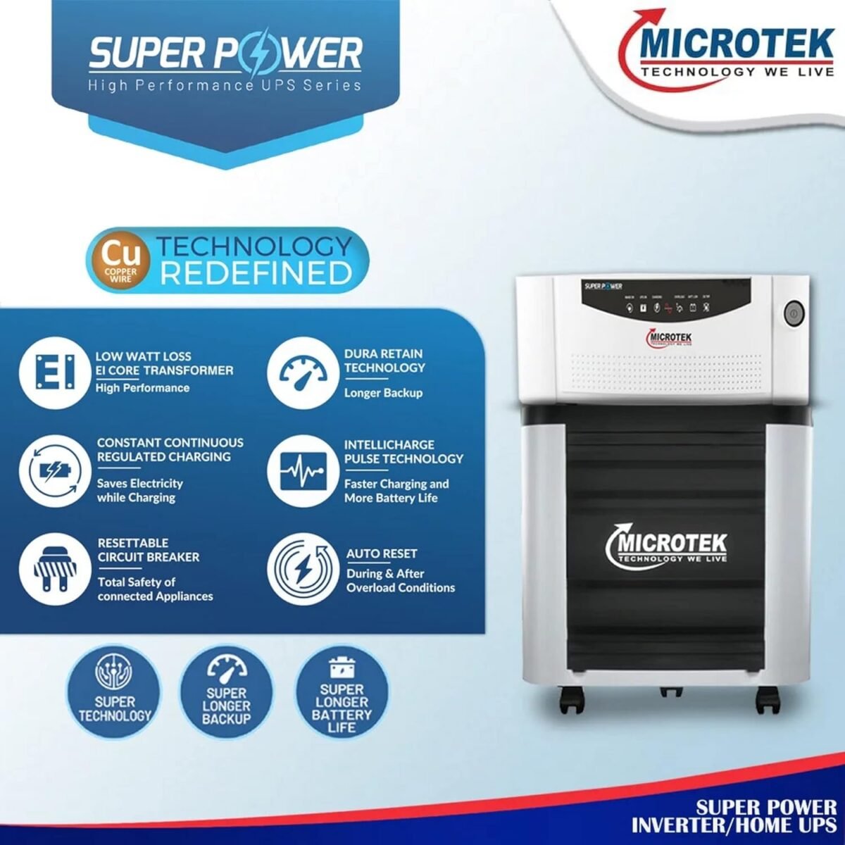 Microtek Super Power 900 Advanced Digital 800VA/12V Inverter, Support 1 Battery with 2 Year Warranty for Home, Office & Shops - Image 2