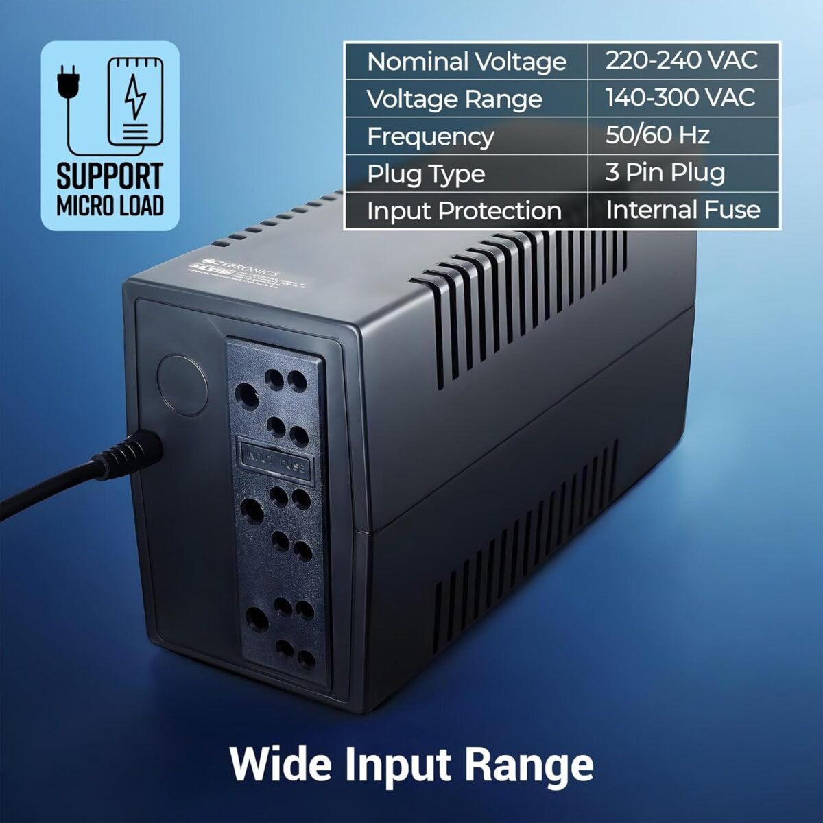 ZEBRONICS MLS755 Line Interactive UPS System, 600VA / 360W, Microcontroller Based, Supports Micro Load, Go to Power Backup & Protection for Home Office, Desktop PC, Routers & Home Electronics - Image 2