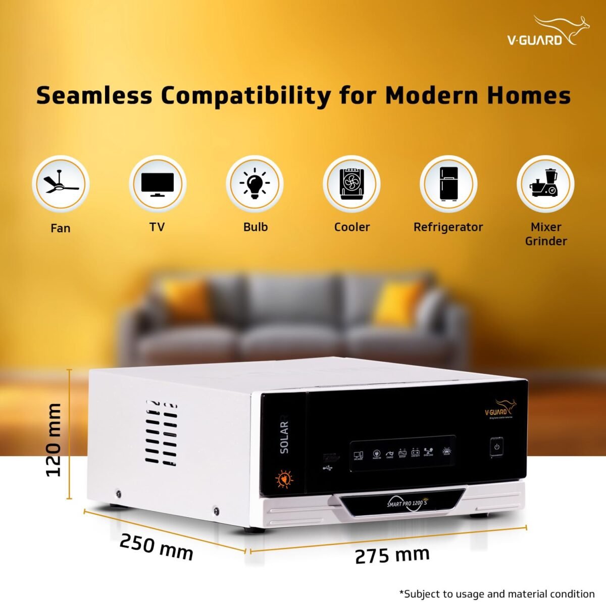 V-Guard Smart Pro 1200 s Pure Sine Wave 1000VA IoT Solar Inverter for Home, Office & Shops with 3-Year Warranty - Image 2