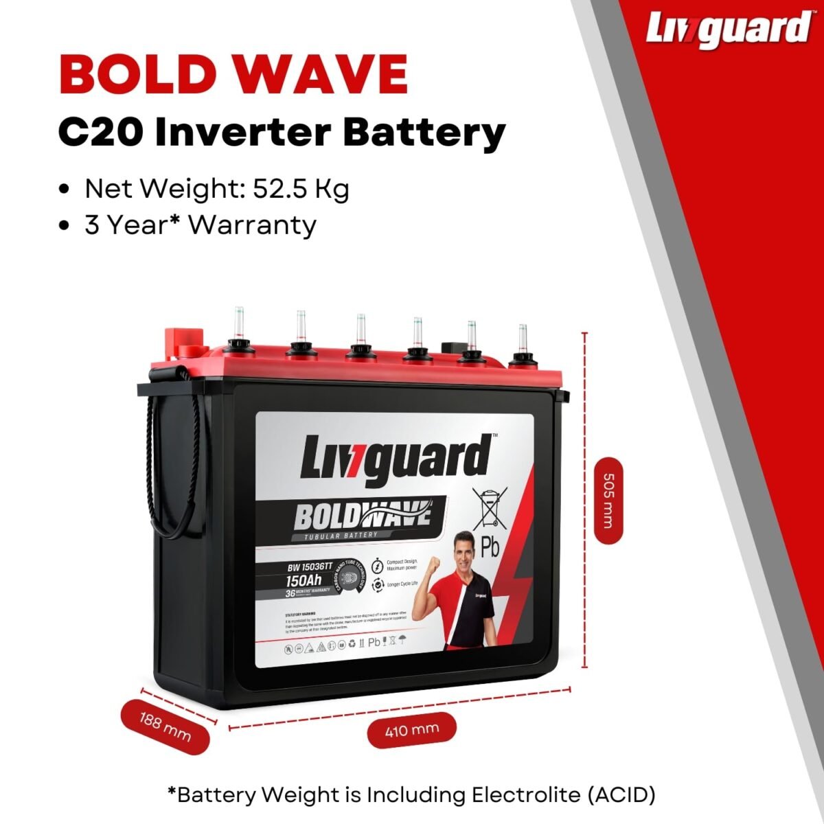 Livguard Value Plus Bold Series 150Ah Tall Tubular Inverter Battery | 36 Month Warranty | Reliable Power Backup for Home, Office, and Shops | Compatible with All Inverter Types - Image 2