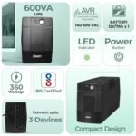 Foxin 600VA/360W UPS for PC, Computer, Router, | UPS with AVR, Auto Restart & Generator Compatibility | LED Indicator | Power Backup for Desktop | BIS Certified | 2-Year Warranty - Image 2
