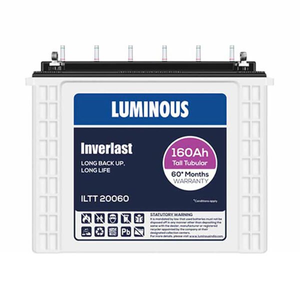 Luminous Inverlast ILTT20060 Battery for Home, Office & Shops | 160 Ah Tall Tubular | Easy Installation | Durable & Reliable | Minimum Maintenance | 60 Months Warranty